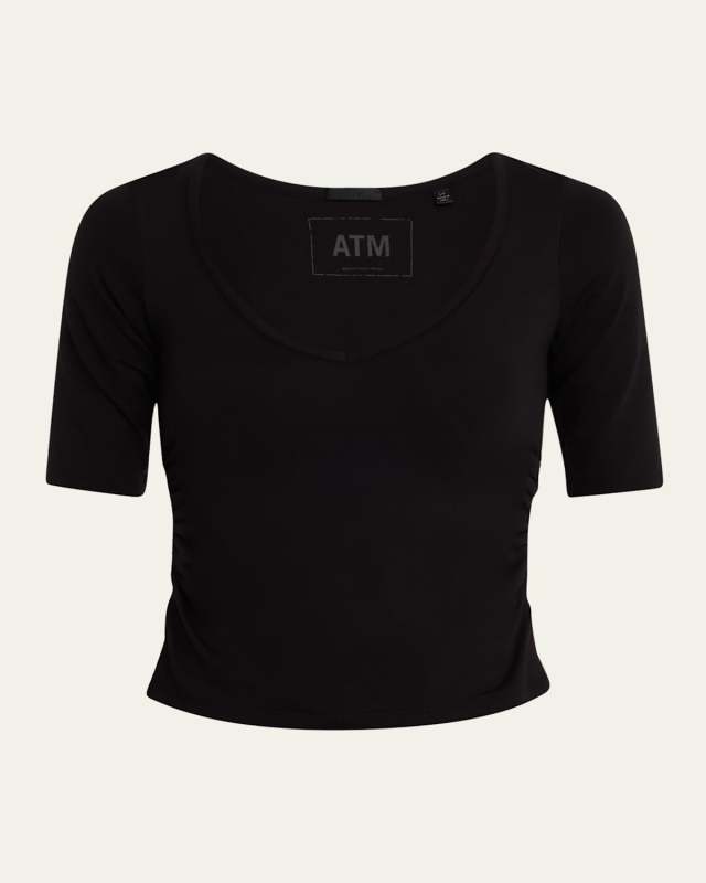 Pima Cotton Elbow Sleeve V-Neck Tee